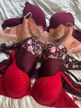 Victoria’s Secret 32DDD Bras Set - Red, Burgundy, Peach & Floral